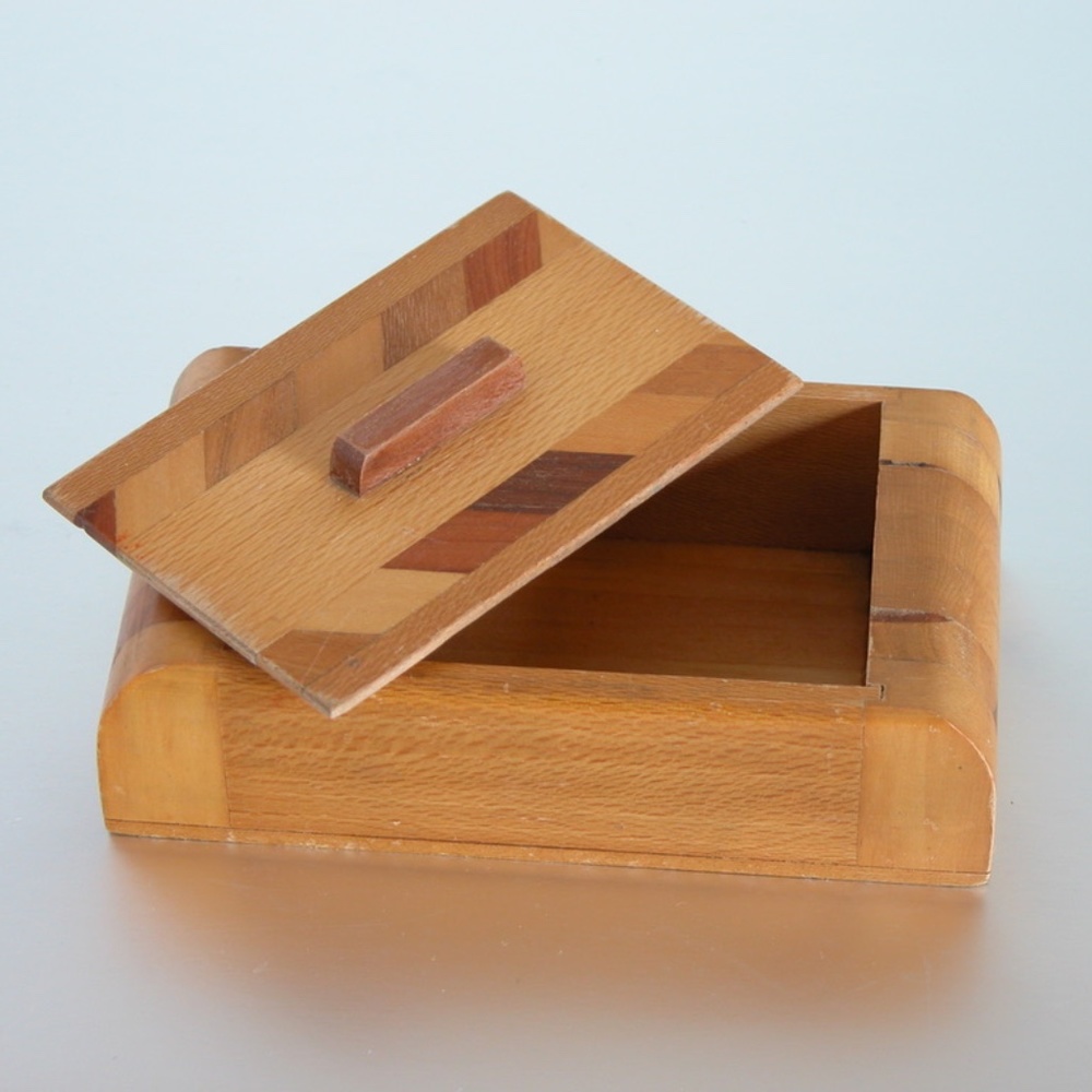 Vtg Mid Century Art Deco Small Wood Trinket Box